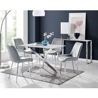 Leonardo White Glass Marble Effect Silver Leg Table & 4 Pesaro Silver Chairs