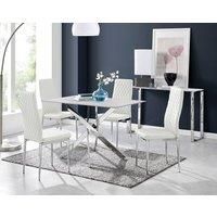 Leonardo White Glass Marble Effect Silver Leg Table & 4 Milan Chrome Leg Chairs