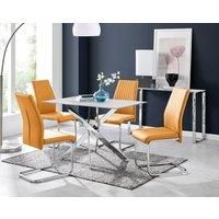 Leonardo White Glass Marble Effect Silver Leg Table & 4 Lorenzo Chairs