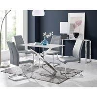 Leonardo White Glass Marble Effect Silver Leg Table & 4 Lorenzo Chairs