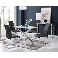 Leonardo White Glass Marble Effect Silver Leg Table & 4 Lorenzo Chairs