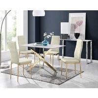 Leonardo White Glass Marble Effect Gold Leg Table & 4 Velvet Milan Gold Leg Chairs