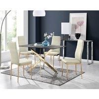 Leonardo Grey Glass Marble Effect Gold Leg Table & 4 Pesaro Gold Leg Chairs