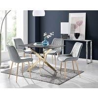 Leonardo Grey Glass Marble Effect Gold Leg Table & 4 Pesaro Gold Leg Chairs