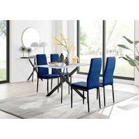 Leonardo White Glass Marble Effect Black Leg Table & 4 Velvet Milan Black Leg Chairs
