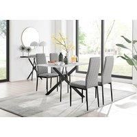 Leonardo White Glass Marble Effect Black Leg Table & 4 Milan Black Leg Chairs