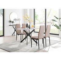 Leonardo White Glass Marble Effect Black Leg Table & 4 Milan Black Leg Chairs