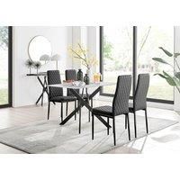 Leonardo White Glass Marble Effect Black Leg Table & 4 Milan Black Leg Chairs