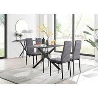 FurnitureboxUK Leonardo Grey Glass Marble Effect Black Leg Table & 4 Velvet Milan Black Leg Chairs