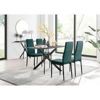 FurnitureboxUK Leonardo Grey Glass Marble Effect Black Leg Table & 4 Velvet Milan Black Leg Chairs in Green