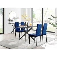 Leonardo Grey Glass Marble Effect Black Leg Table & 4 Velvet Milan Black Leg Chairs