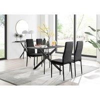 Leonardo Grey Glass Marble Effect Black Leg Table & 4 Velvet Milan Black Leg Chairs