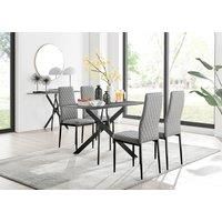Leonardo Grey Glass Marble Effect Black Leg Table & 4 Milan Black Leg Chairs