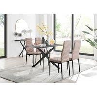 Leonardo Grey Glass Marble Effect Black Leg Table & 4 Milan Black Leg Chairs