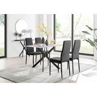 Leonardo Grey Glass Marble Effect Black Leg Table & 4 Milan Black Leg Chairs