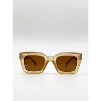 SVNX Unisex Oversized Square Sunglasses In Matte Honey in Light Sand