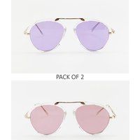 2 Pack Aviator Style Sunglasses with Coloured Lenses