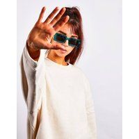 Light Blue Oversized Rectangle Plastic Frame Sunglasses