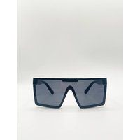 Black Oversized Flat Top Square Frame Sunglasses