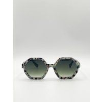 Pale grey tortoiseshell oversized hexagon Sunglasses