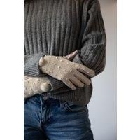 SVNX Women's Beige Crochet Gloves With Pom Pom