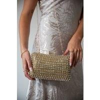 Gold Diamante Clutch With Round Handle