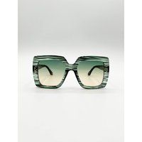 SVNX Women's Oversized Square Frame in Multi Print Sunglasses in Green
