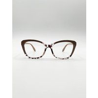 SVNX Women's Nude pink & Animal print Clear Lens Glasses Sunglasses