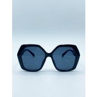 SVNX Women's Oversized Rounded Angular Sunglasses in Black