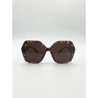 SVNX Women's Oversized Rounded Angular Sunglasses in Tortoiseshell in Brown