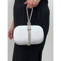 Silver Clutch bag with Crystal Stap Handle