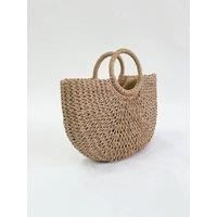 Round Woven Straw Holdall With Circular Handle