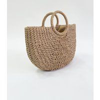Round Woven Straw Holdall With Circular Handle