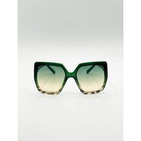 SVNX Women's Oversized Cateye Sunglasses with Diamante Detail in Green