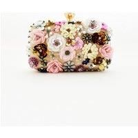 Floral Applique Clutch Bag in Cream
