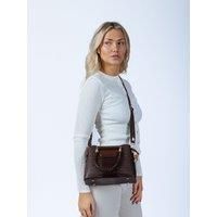 Patent Croc Top Handle Bag in Brown