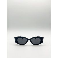 SVNX Women's Oval Rectangular Vintage Sunglasses in Black