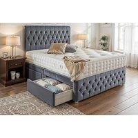 Crushed Velvet Divan Bed with Memory Sprung Mattress Set - 6 Sizes & Storage