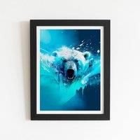 Warren Reed - Designer Polar Bear Face Splashart Framed Art Print in Black | Size: W24" x H36"