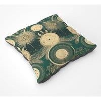 Green Moon And Sun Abstract Pattern Floor Cushion