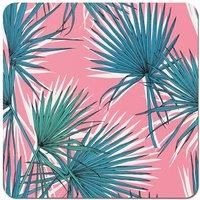 Pink Green Fan Palms Coasters - Set of 4