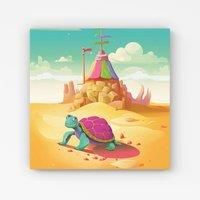 Warren Reed - Designer Turtle On A Beach Holiday Canvas in Yellow | Size: w40 inch x h40 inch
