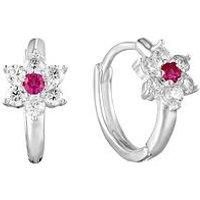 Seol + Gold Sterling Silver Ruby Flower Cz Huggie Hoops