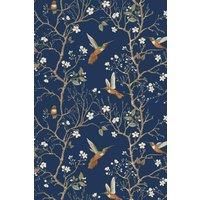Bobbi Beck Eco-Friendly Bird Tree Wallpaper In Navy