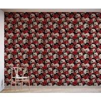 Eco-Friendly Gothic Skull And Roses Wallpaper