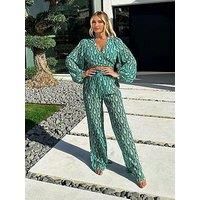 In The Style Billie Faiers Paisley Print Wide Leg Trouser - Green