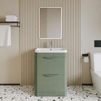 Modern 2 Drawer Floor Standing Bathroom Vanity Basin Unit 600mm - Green