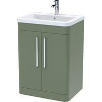 Floor Standing 2 Door Bathroom Vanity Basin Unit, Ceramic 600mm - Satin Green