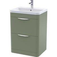 Floor Standing 2 Drawer Bathroom Vanity Basin Unit, Ceramic 600mm - Satin Green