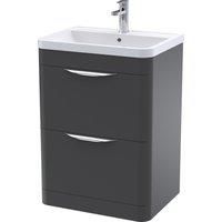 Floor Standing 2 Drawer Bathroom Vanity Basin Unit, Ceramic 600mm - Soft Black